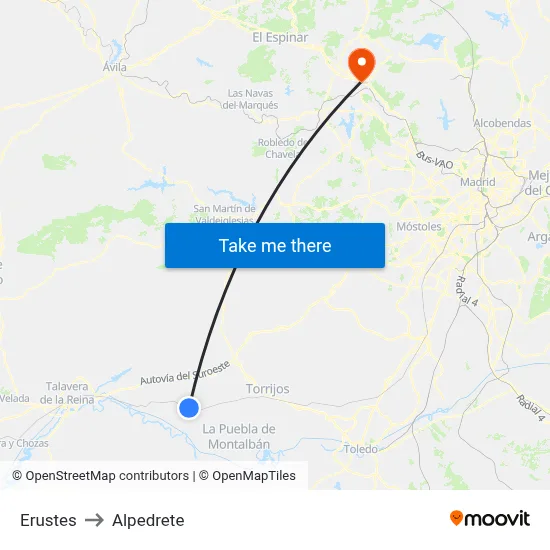 Erustes to Alpedrete map