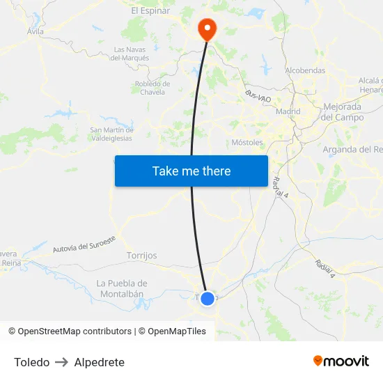 Toledo to Alpedrete map
