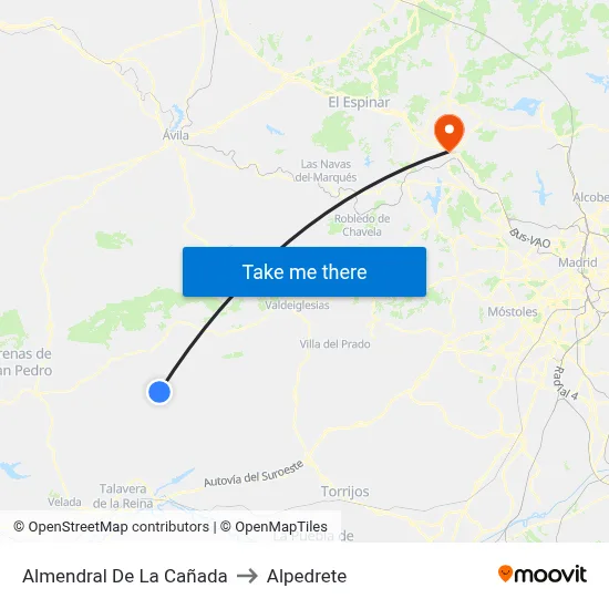 Almendral De La Cañada to Alpedrete map