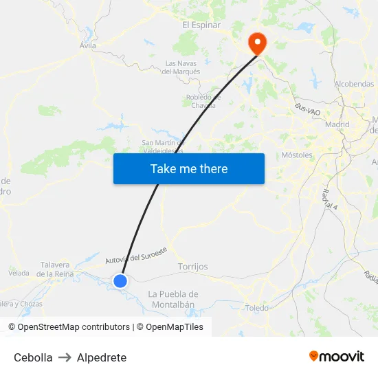 Cebolla to Alpedrete map