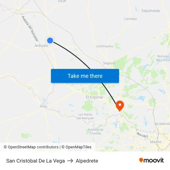 San Cristóbal De La Vega to Alpedrete map