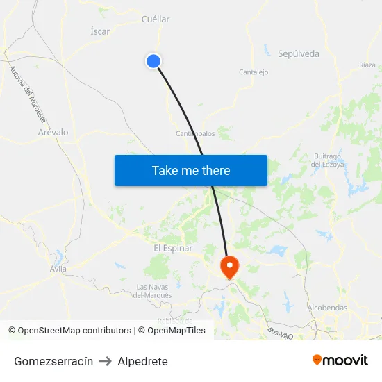 Gomezserracín to Alpedrete map
