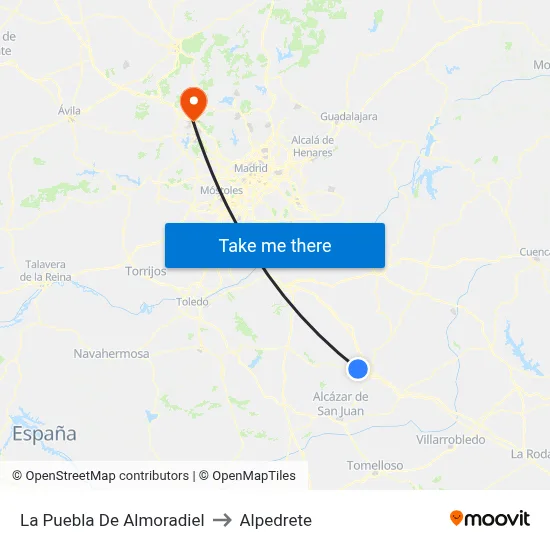 La Puebla De Almoradiel to Alpedrete map