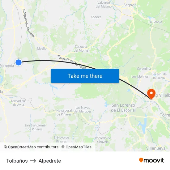 Tolbaños to Alpedrete map