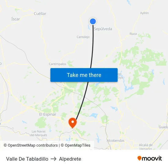 Valle De Tabladillo to Alpedrete map