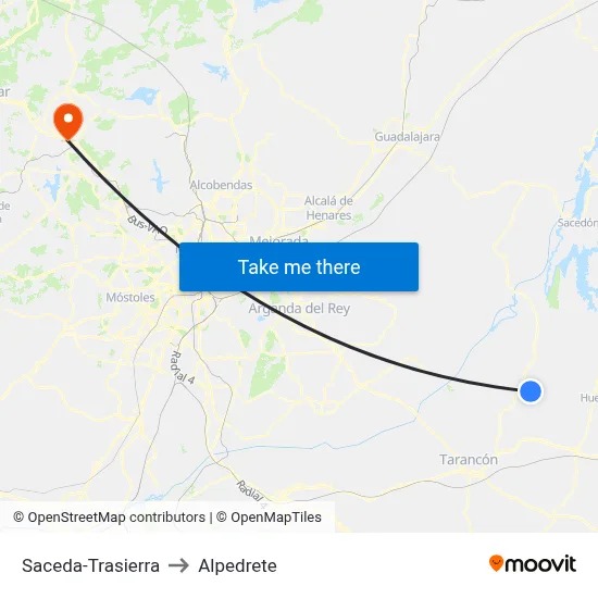Saceda-Trasierra to Alpedrete map