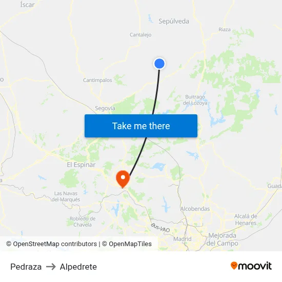 Pedraza to Alpedrete map