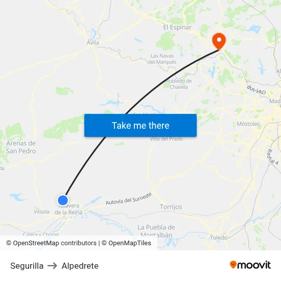 Segurilla to Alpedrete map