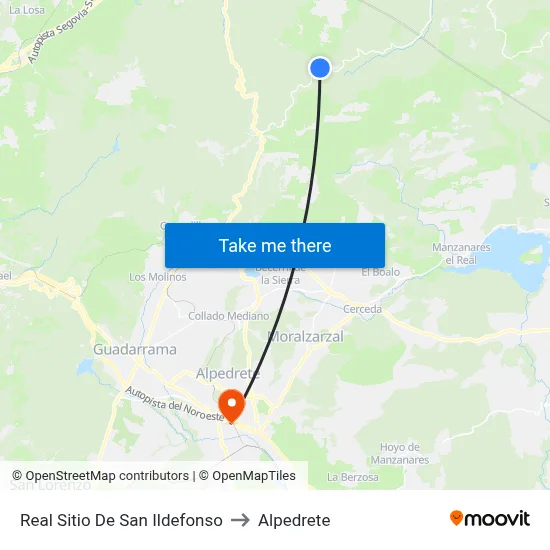Real Sitio De San Ildefonso to Alpedrete map