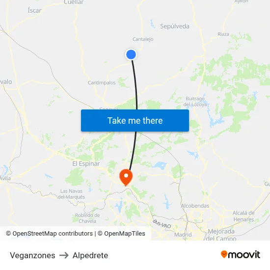 Veganzones to Alpedrete map