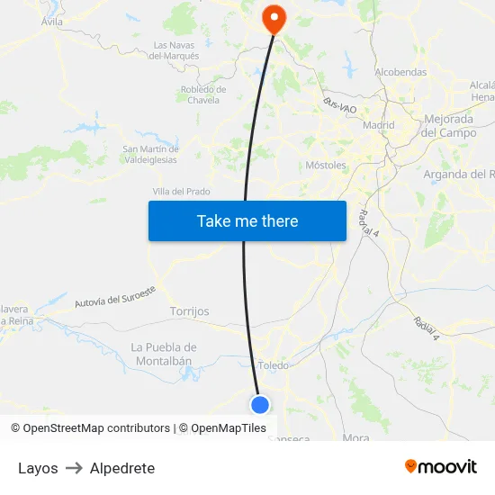 Layos to Alpedrete map