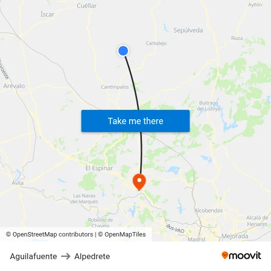 Aguilafuente to Alpedrete map
