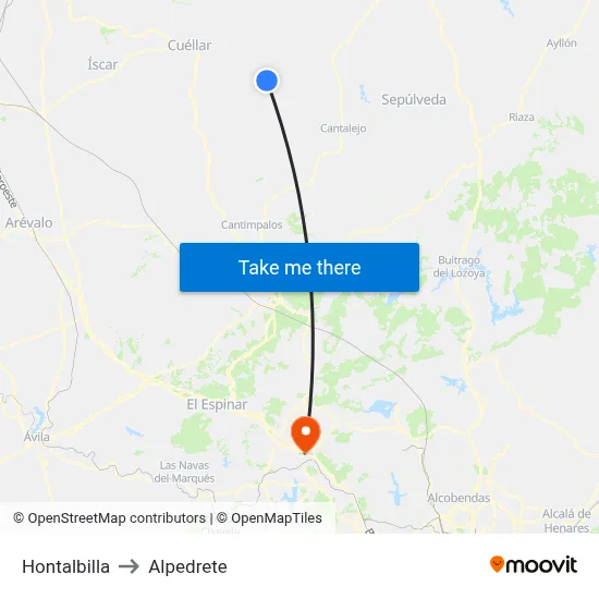 Hontalbilla to Alpedrete map