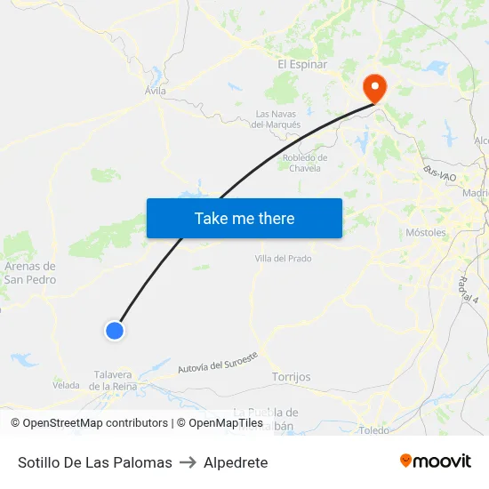 Sotillo De Las Palomas to Alpedrete map