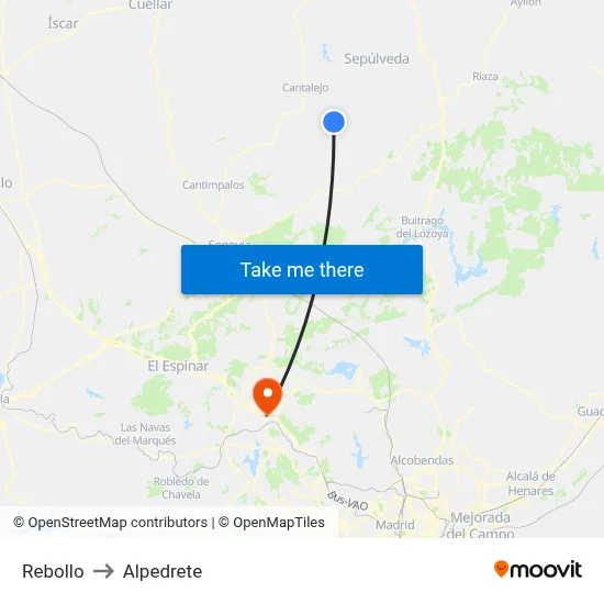 Rebollo to Alpedrete map