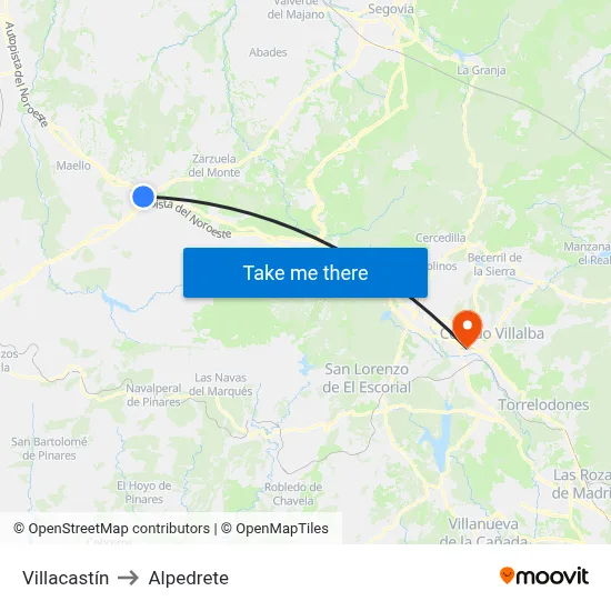 Villacastín to Alpedrete map