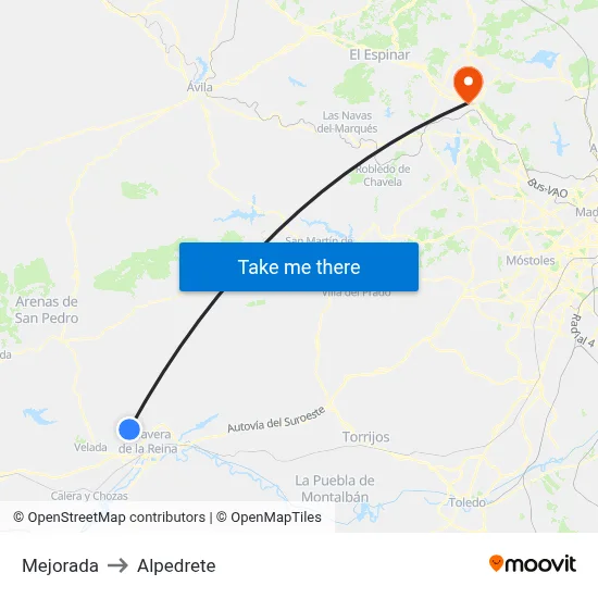 Mejorada to Alpedrete map