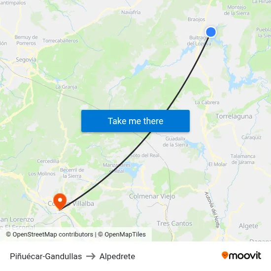Piñuécar-Gandullas to Alpedrete map