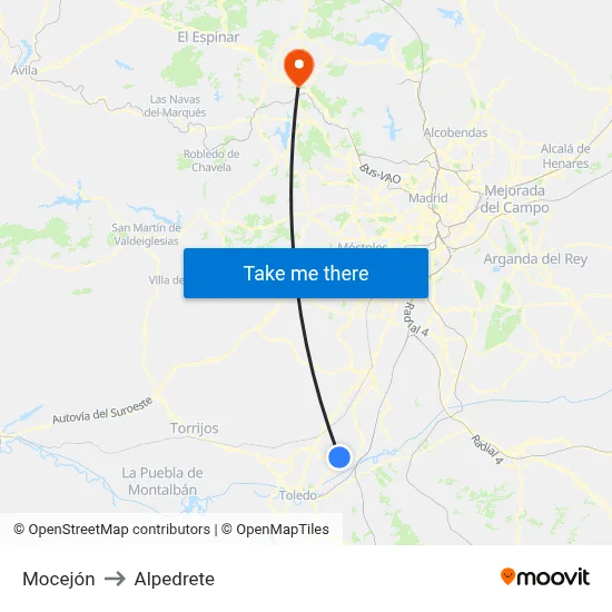 Mocejón to Alpedrete map