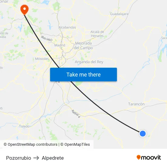 Pozorrubio to Alpedrete map