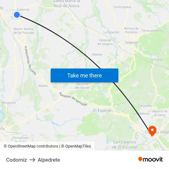 Codorniz to Alpedrete map