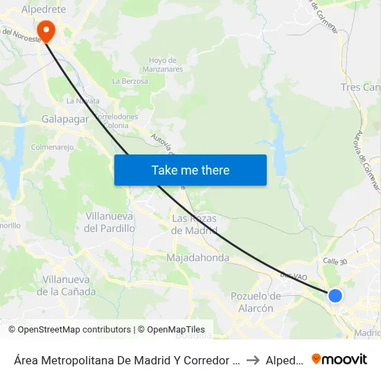 Área Metropolitana De Madrid Y Corredor Del Henares to Alpedrete map