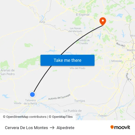 Cervera De Los Montes to Alpedrete map