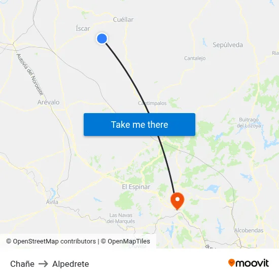 Chañe to Alpedrete map