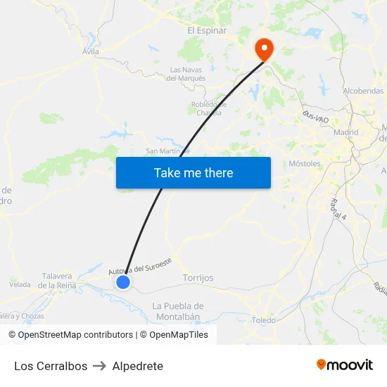 Los Cerralbos to Alpedrete map