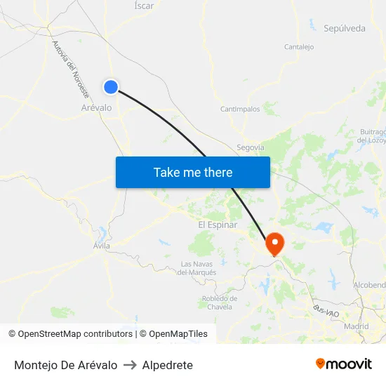 Montejo De Arévalo to Alpedrete map