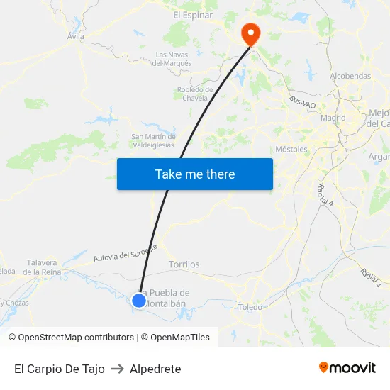 El Carpio De Tajo to Alpedrete map
