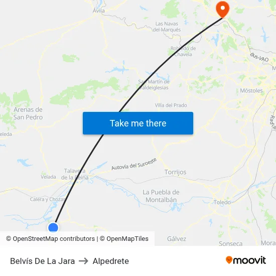 Belvís De La Jara to Alpedrete map
