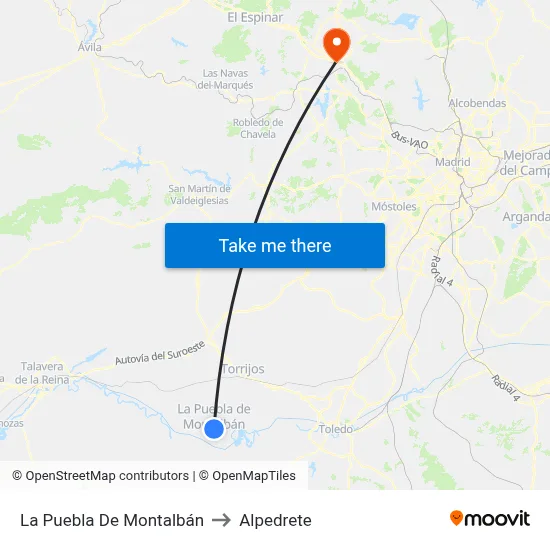 La Puebla De Montalbán to Alpedrete map