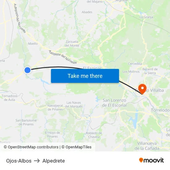Ojos-Albos to Alpedrete map