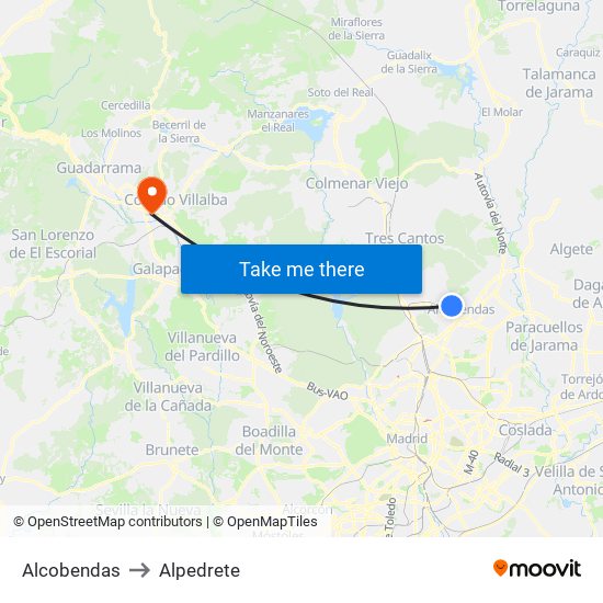 Alcobendas to Alpedrete map