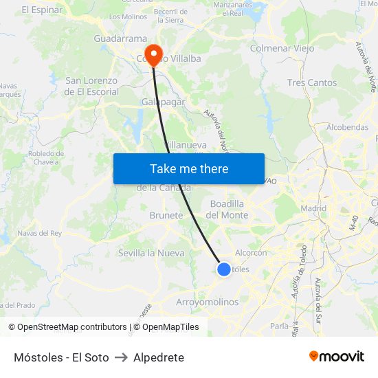 Móstoles - El Soto to Alpedrete map
