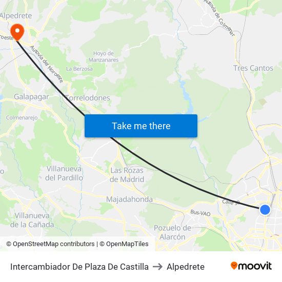 Intercambiador De Plaza De Castilla to Alpedrete map