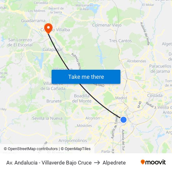 Av. Andalucía - Villaverde Bajo Cruce to Alpedrete map