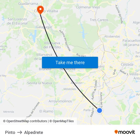 Pinto to Alpedrete map