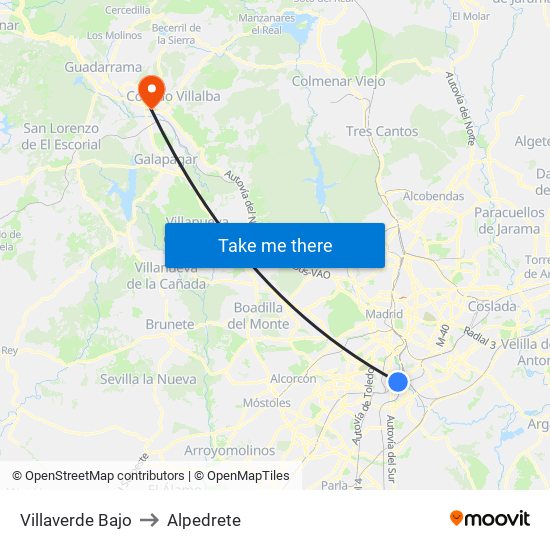 Villaverde Bajo to Alpedrete map