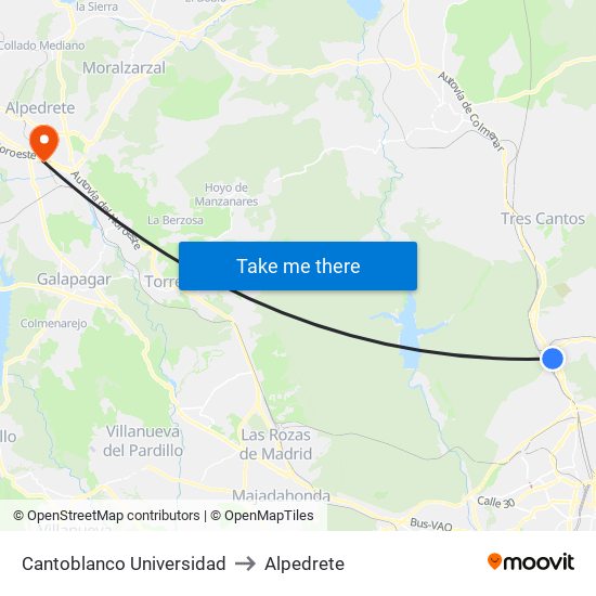 Cantoblanco Universidad to Alpedrete map
