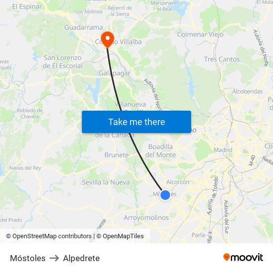 Móstoles to Alpedrete map