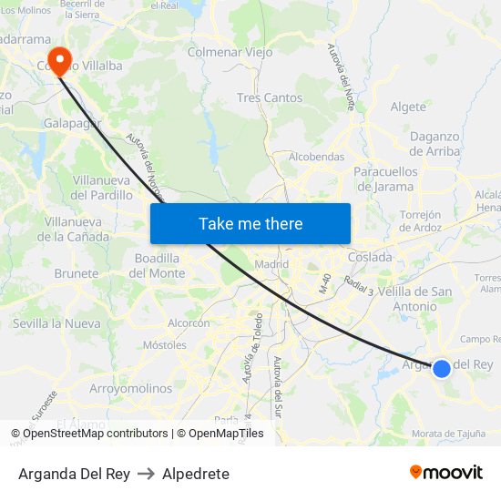 Arganda Del Rey to Alpedrete map