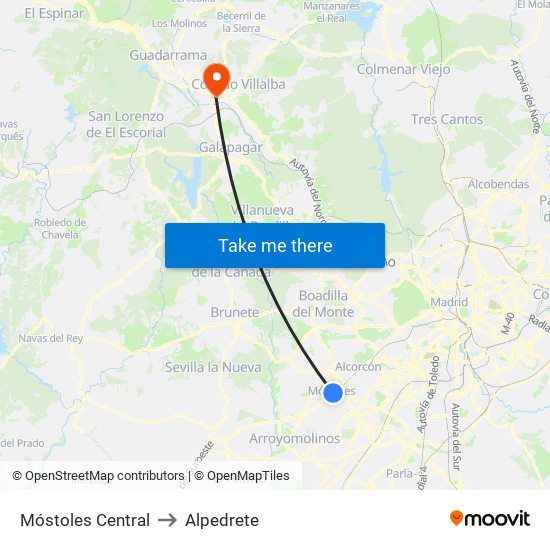 Móstoles Central to Alpedrete map