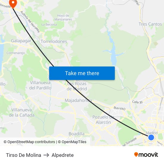 Tirso De Molina to Alpedrete map