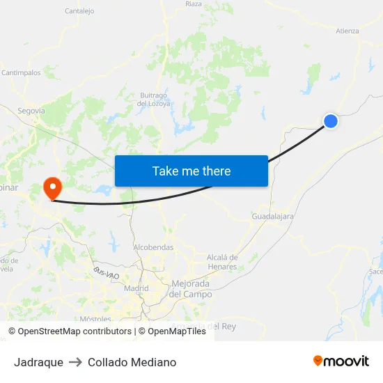 Jadraque to Collado Mediano map