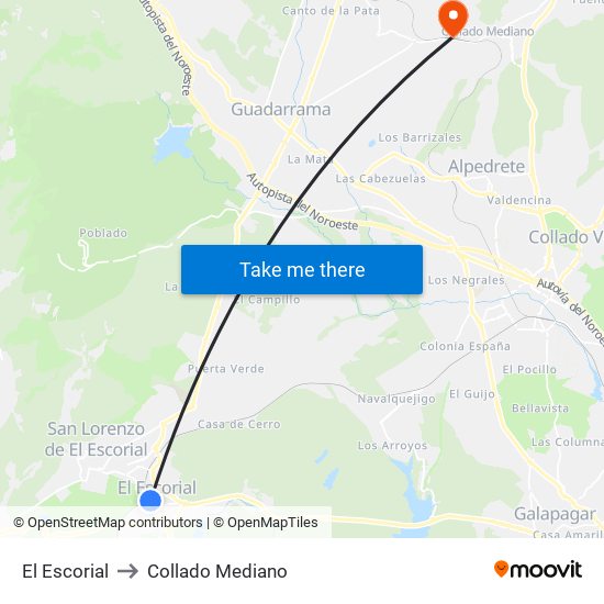 El Escorial to Collado Mediano map