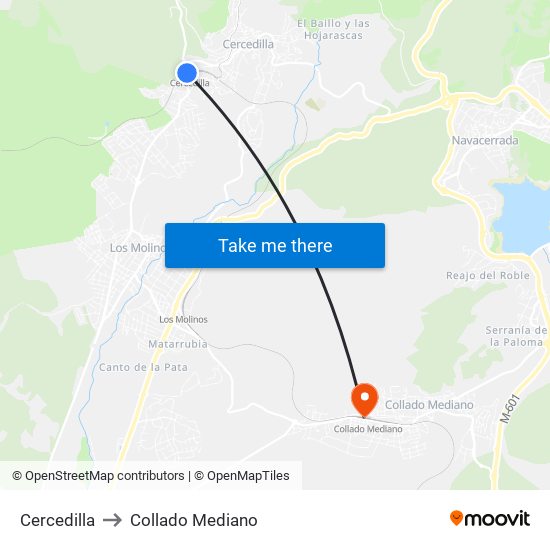 Cercedilla to Collado Mediano map