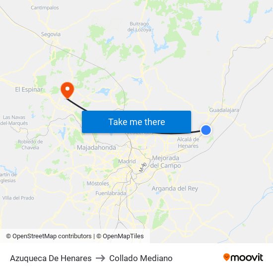 Azuqueca De Henares to Collado Mediano map