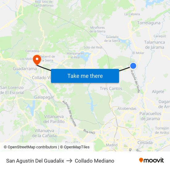 San Agustín Del Guadalix to Collado Mediano map